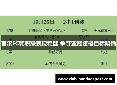 首尔FC韩职联表现稳健 争夺亚冠资格目标明确